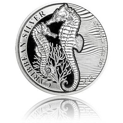 1 oz Silbermünze Caribbean Barbados Seahorse - Seepferdchen (2019)